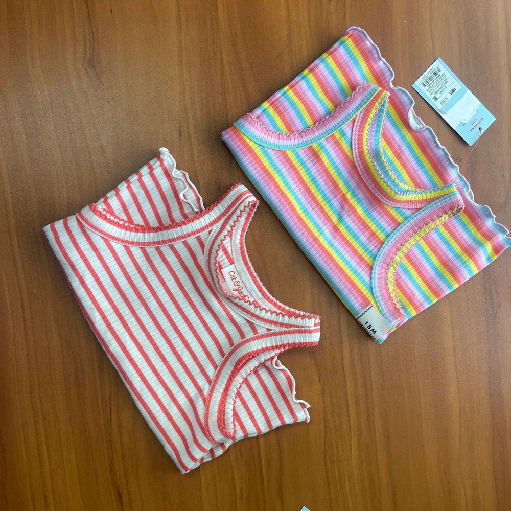 Lot of 2 Cat‎ & Jack Baby Girls Striped Ribbed Tank Top Bundle 18M Rainbow Multi
